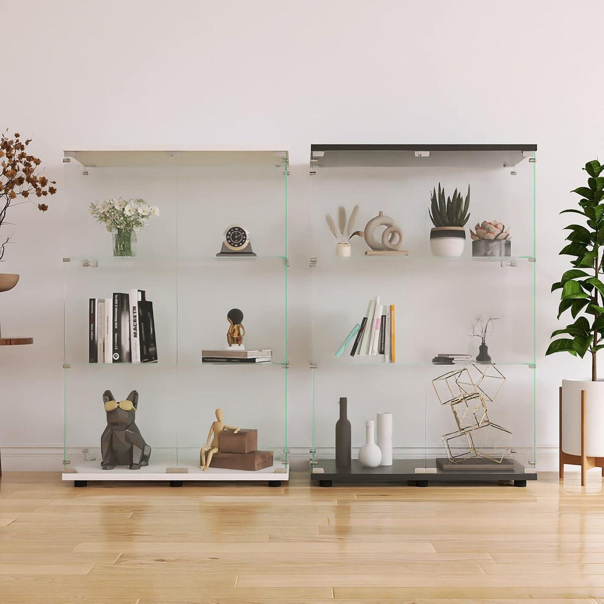 Standvitrine Schwarz – Glasvitrine mit 3 Böden & Schloss