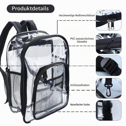 Transparenter Rucksack PVC Wasserdicht – Schulrucksack 33x25x10cm
