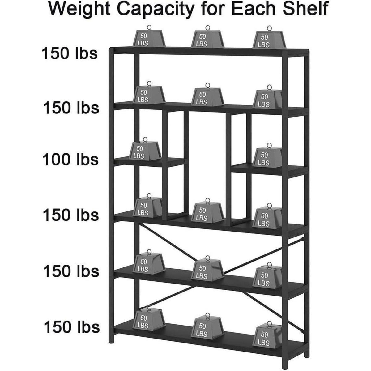 6-Ebenen Bücherregal Industrie Design Vintagebraun & Schwarz