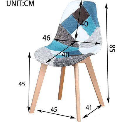 Patchwork Esszimmerstuhl Set (Blau) – 8 Stühle mit Holzbeinen