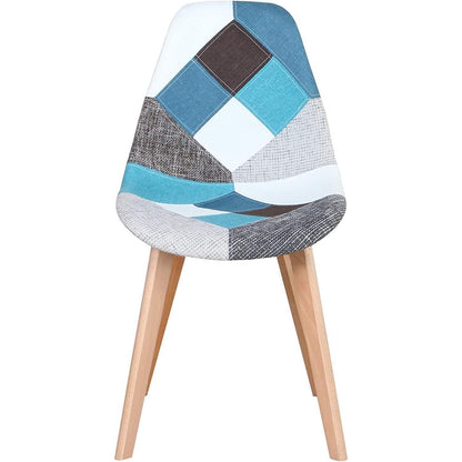 Patchwork Esszimmerstuhl Set (Blau) – 8 Stühle mit Holzbeinen