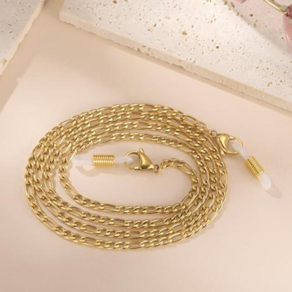 Figaro Brillenkette Edelstahl – Goldfarbene Perlenkette für Herren & Damen