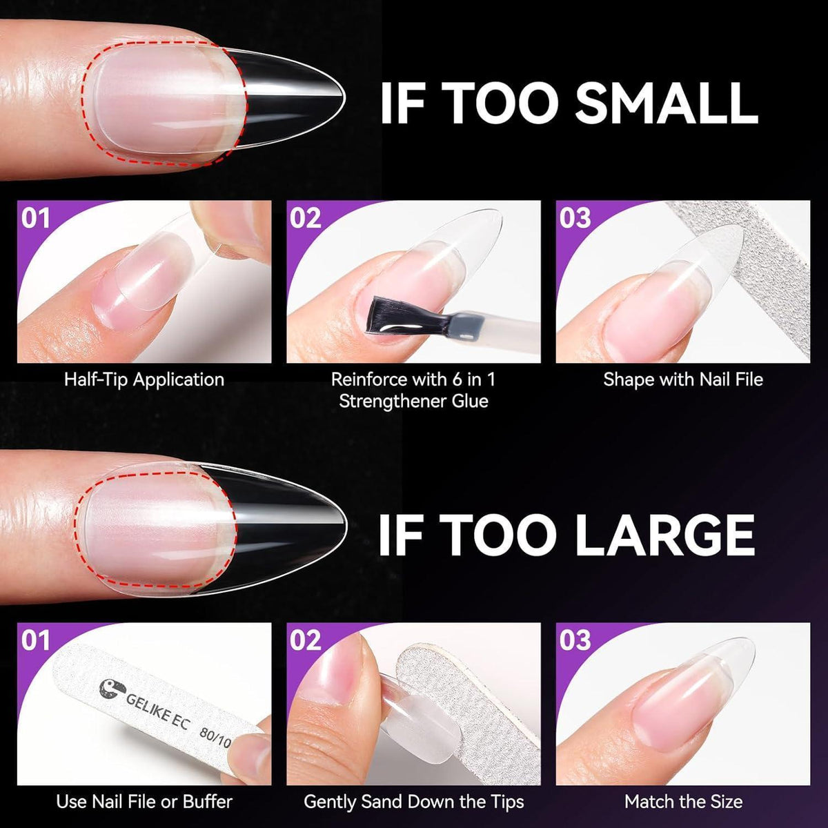 Extra Kurze Quadratische Gel Nagelspitzen – 120 Stück, 12 Größen