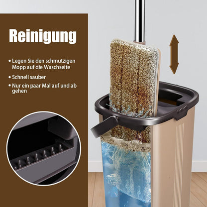 Wischmopp Set mit Eimer 138cm Flachmopp Edelstahl Griff 6 Microfaser