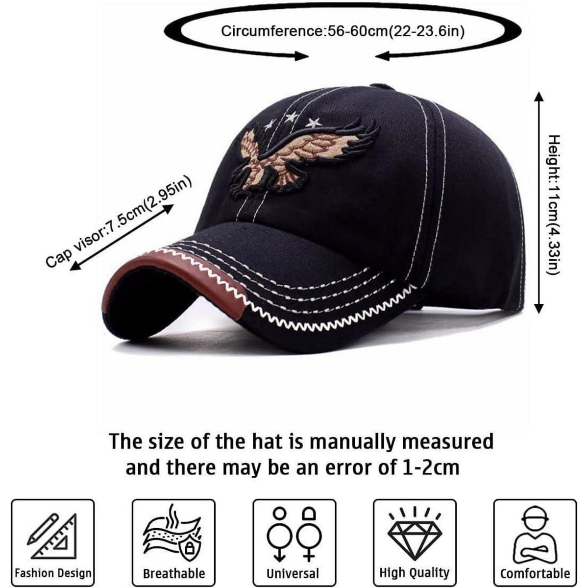 Herren Baseball Cap Adler Stickerei, Einstellbar & Retro