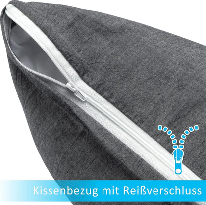 ATsense 2er Set Kissenbezug 50x70 cm Dunkelgrau 100% Baumwolle Reißverschluss superweich
