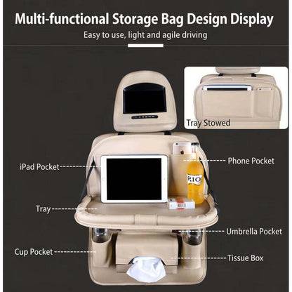 Auto Rücksitz Organizer mit Tisch & Tablet Halterung Beige