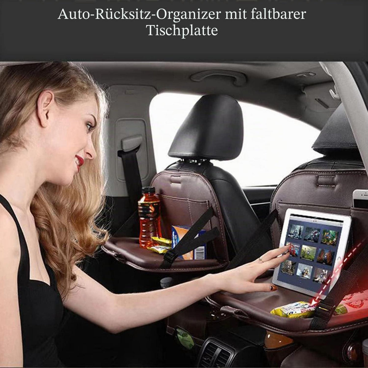 Auto Rücksitz Organizer mit Tisch & Tablet Halterung Beige