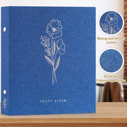 Selbstklebendes Fotoalbum Leinen Blau 80 Seiten mit Stift
