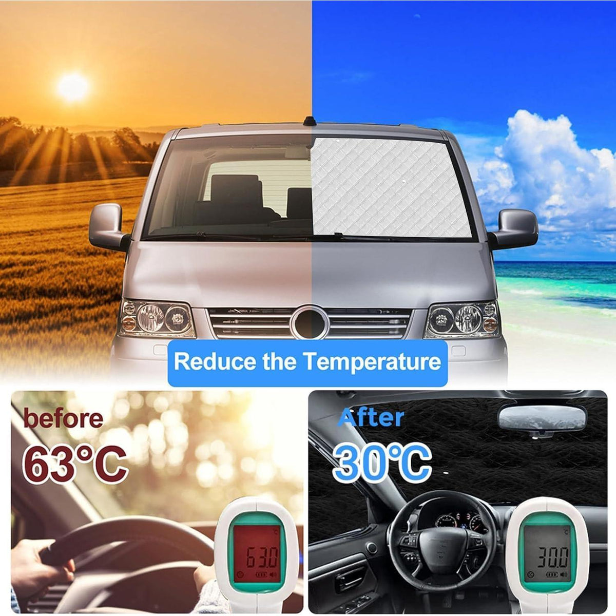 Sonnenschutz Auto Frontscheibe VW T5 T6 3tlg. Set