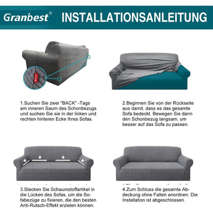 Sofabezug 2-Sitzer Hellgrau | Stretch & Rutschfest