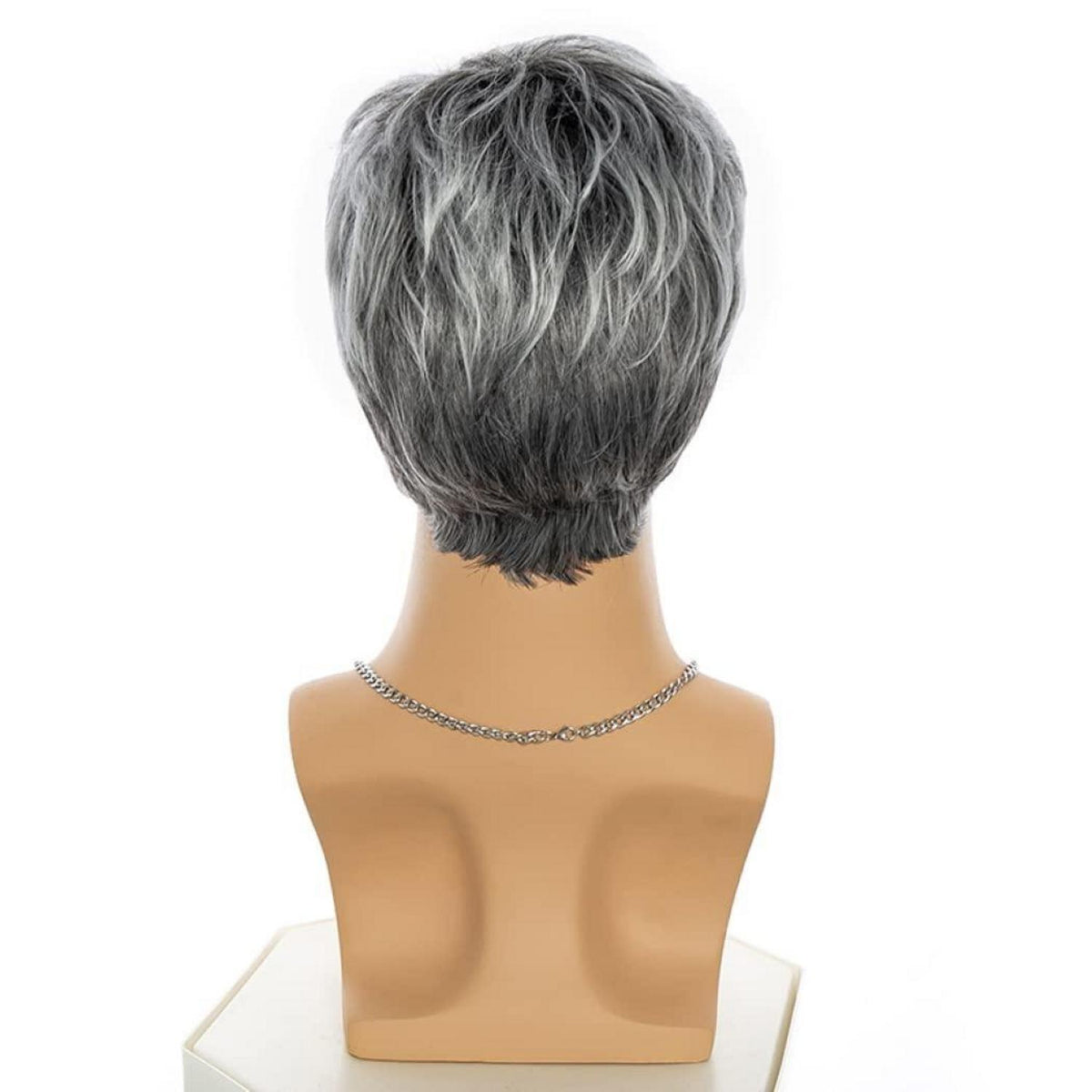 Kurze graue Herrenperücke mit Pony – Natürliches Haar-Toupet