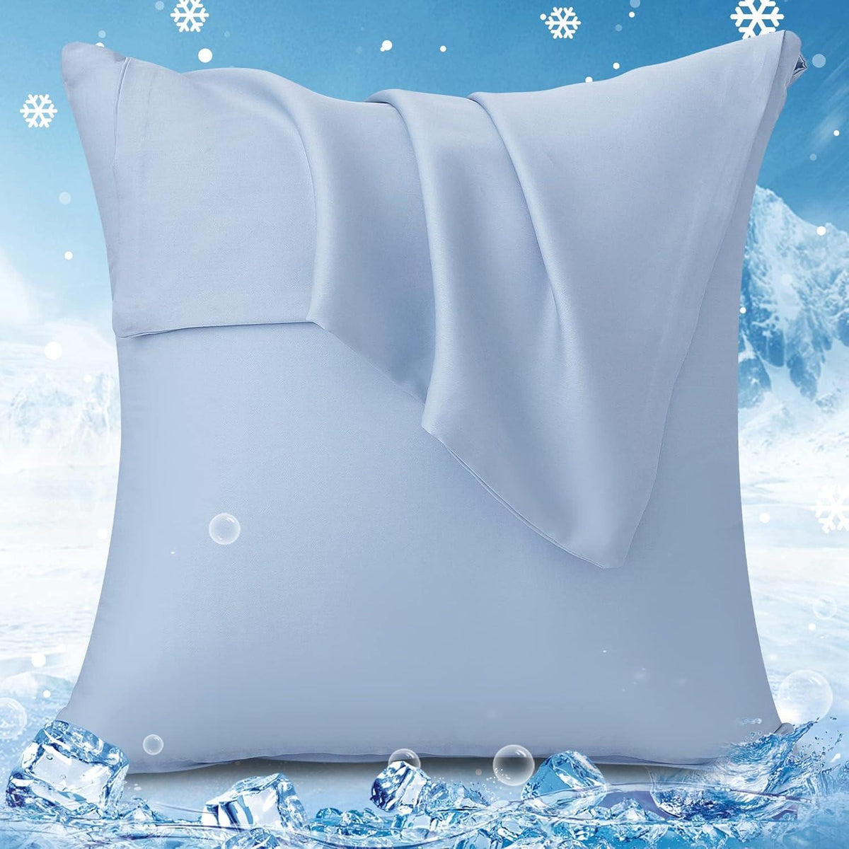 Kühlender Kissenbezug 40x40 cm Blau 2er Set Lyocell-Kühlfaser