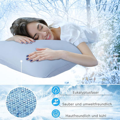 Kühlender Kissenbezug 40x40 cm Blau 2er Set Lyocell-Kühlfaser