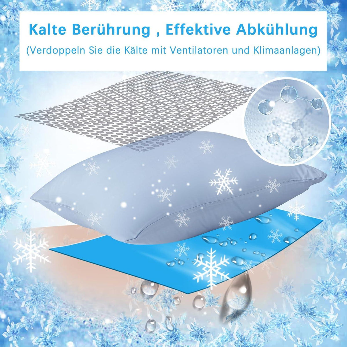 Kühlender Kissenbezug 40x40 cm 2er Set Blau Lyocell atmungsaktiv wendbar