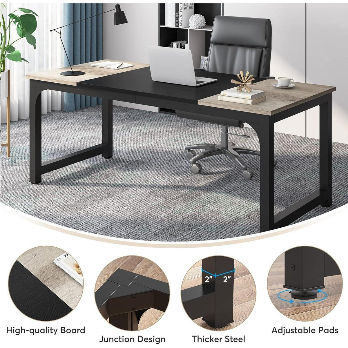 Schreibtisch 180x80cm Schwarz Vintage Grau Home Office Bürotisch