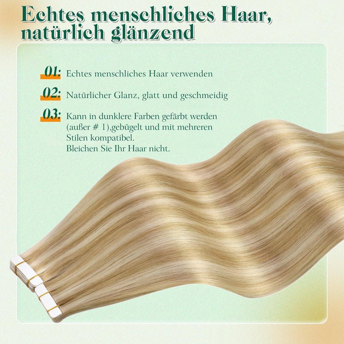 Blond Tape-in Haarverlängerung Echthaar 45cm #27/613