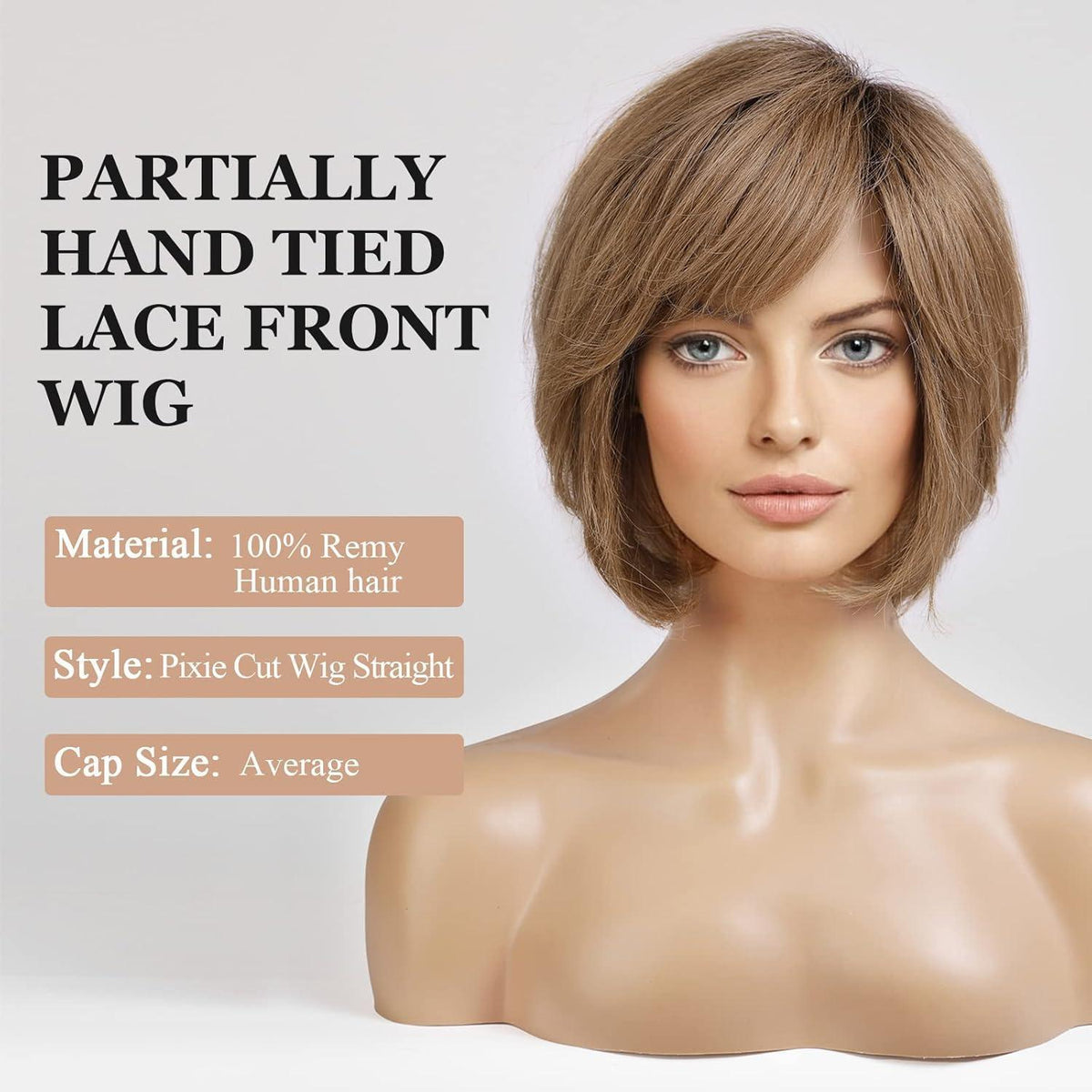 Echthaarperücke Wellig Pixie Cut Ombre Aschblond Mittel