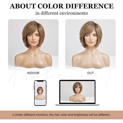 Echthaarperücke Wellig Pixie Cut Ombre Aschblond Mittel