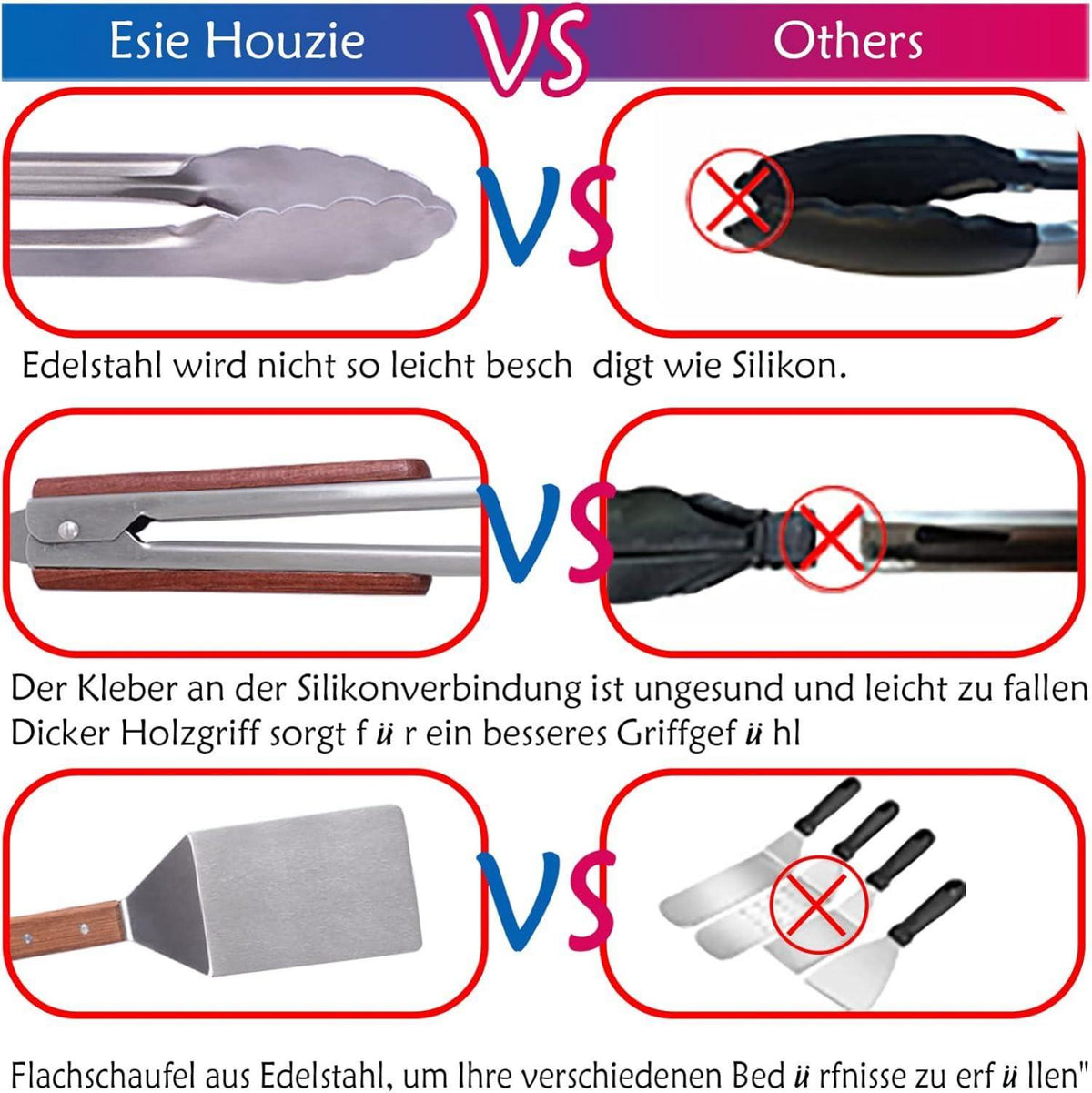 Grillzange Set Edelstahl BBQ Werkzeug 3-teiligNon-Stick????dels