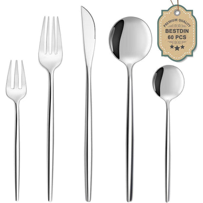 Besteckset Edelstahl 60 Teile für 12 Personen, Silber