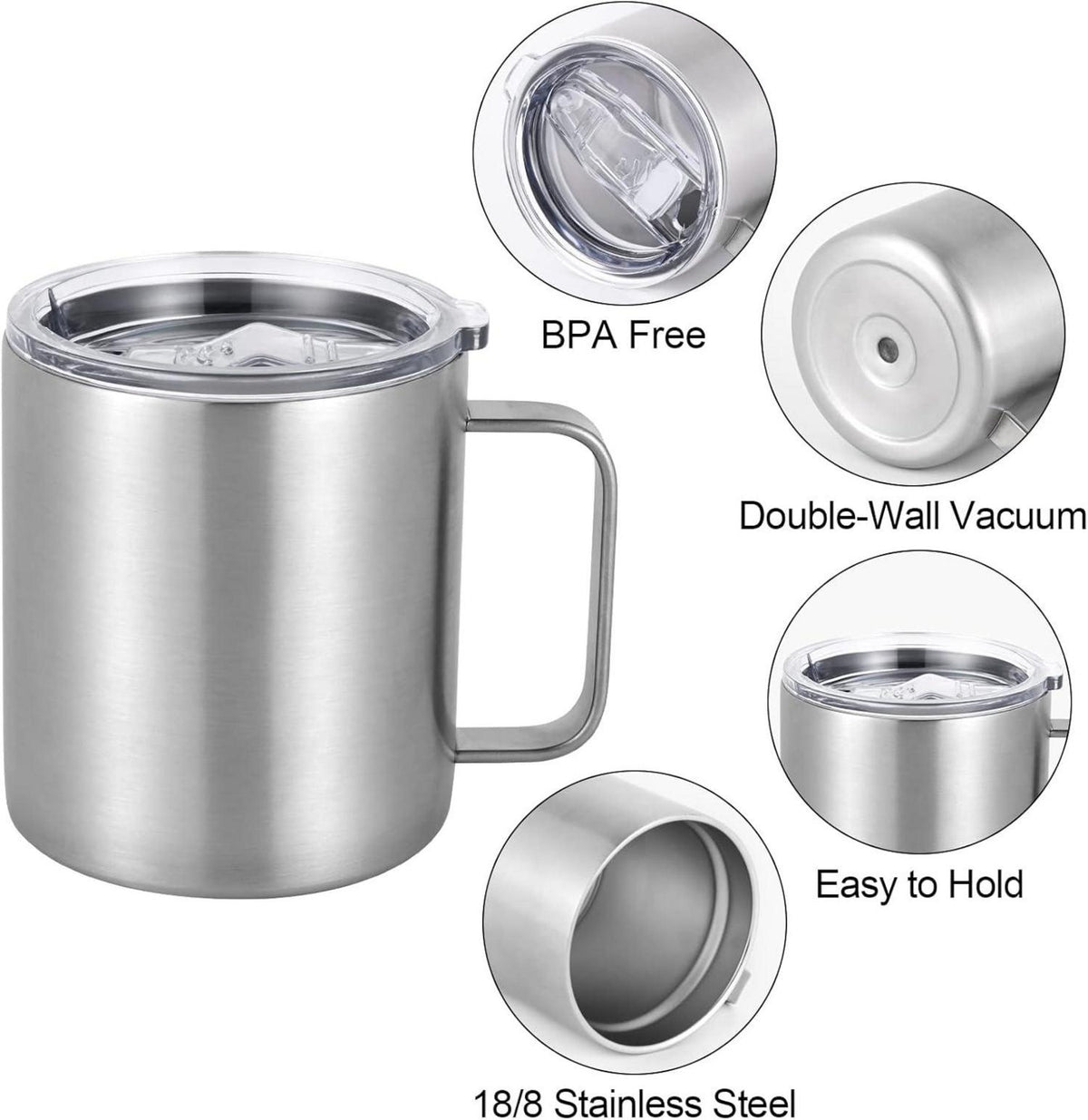 Livole Edelstahl 12oz Camping Becher Thermobecher Strohhalm Deckel Henkel