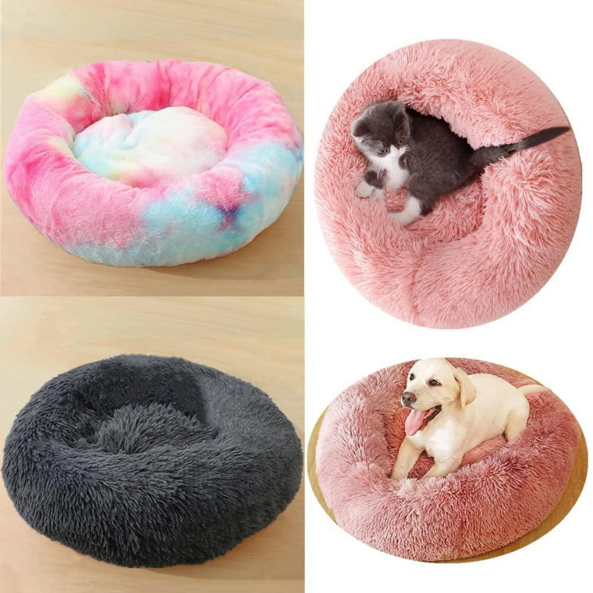 Flauschiges Hundebett Donut – Hellgrau, 100cm