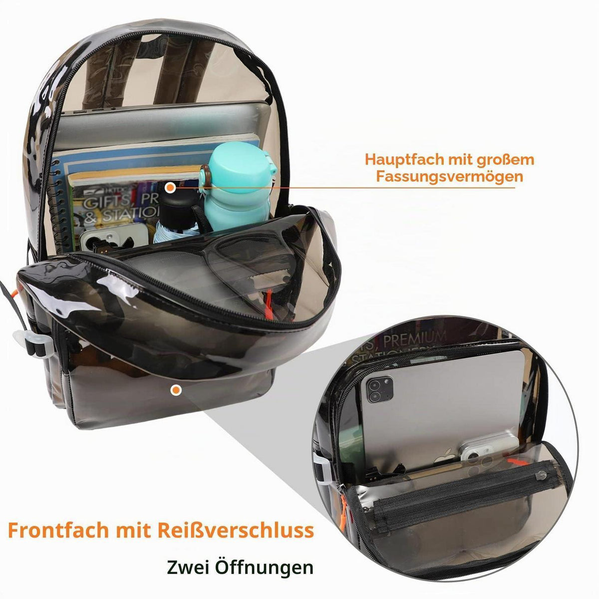 Transparenter Rucksack Schwarz Wasserdicht – Stadionzugelassen