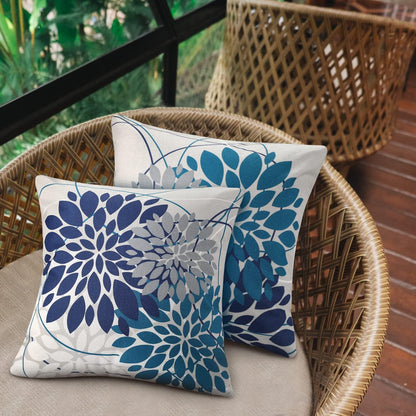 Blaugrün Kissenbezug 50x50 - Geometrisch Blumen Dekor 2er Pack