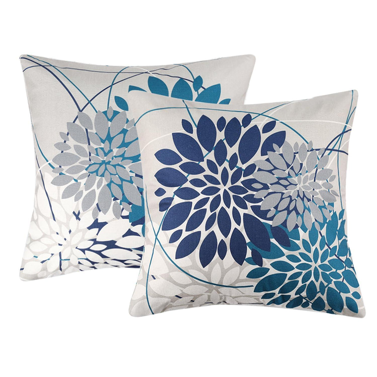 Blaugrün Kissenbezug 50x50 - Geometrisch Blumen Dekor 2er Pack