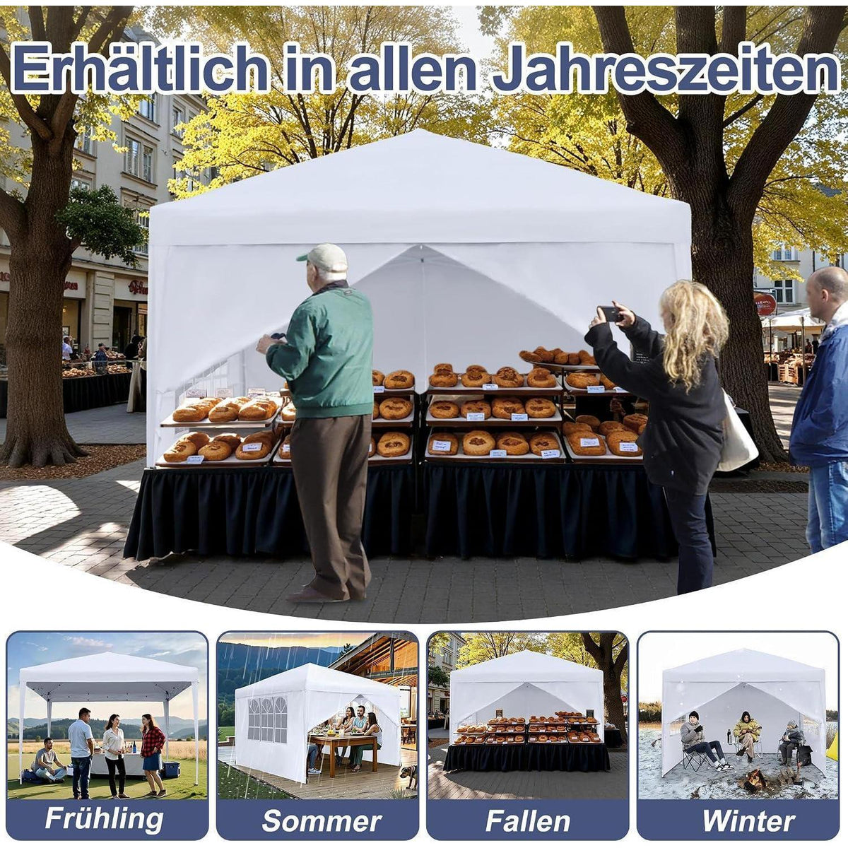 3x3m Pavillon wasserdicht mit Seitenteilen – Gartenzelt für Feste