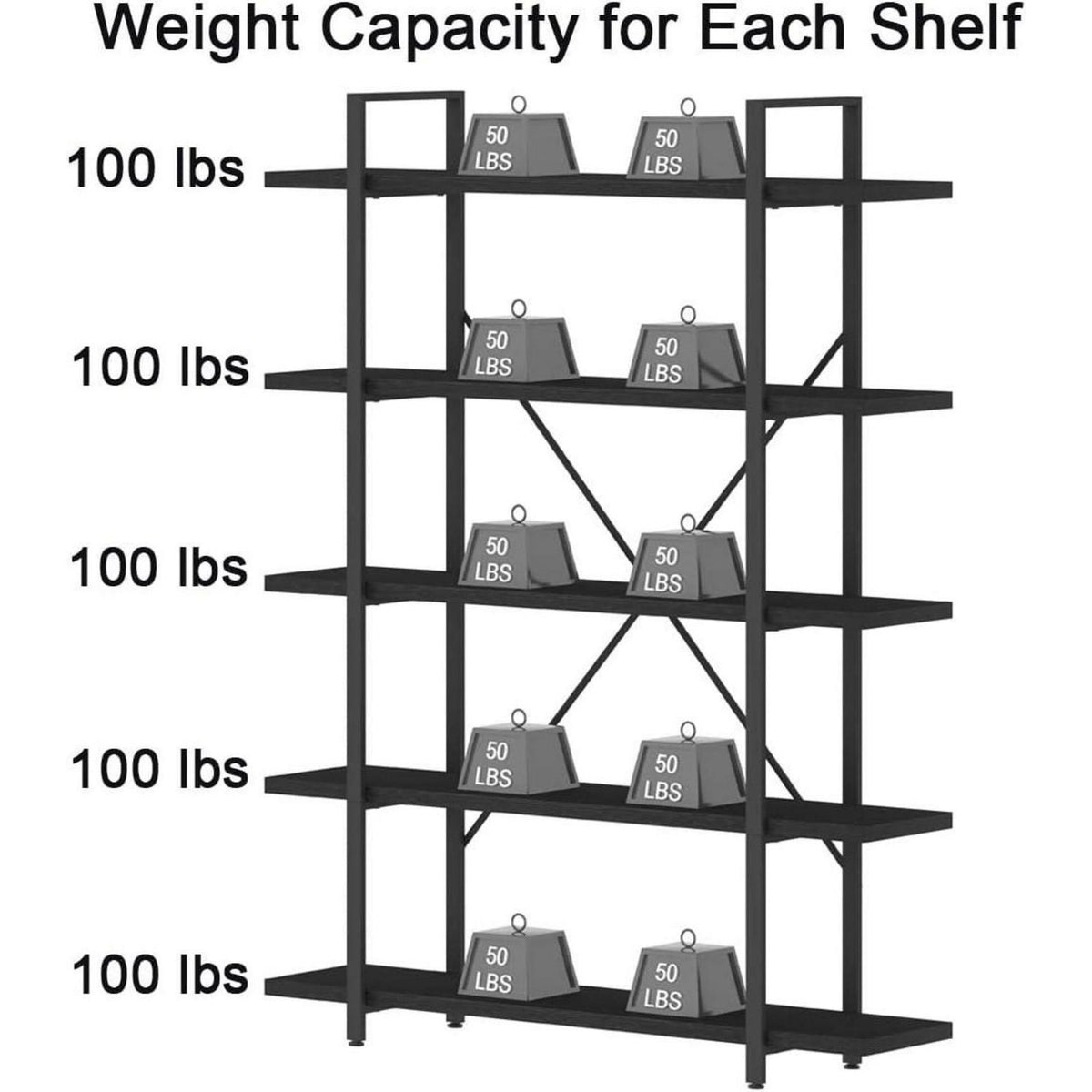 Industrielles Bücherregal 5 Ebenen Schwarz – Modernes Standregal