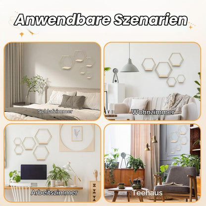 Hexagon Wandregal 5er Set Gold – Metall Wandregale für Deko