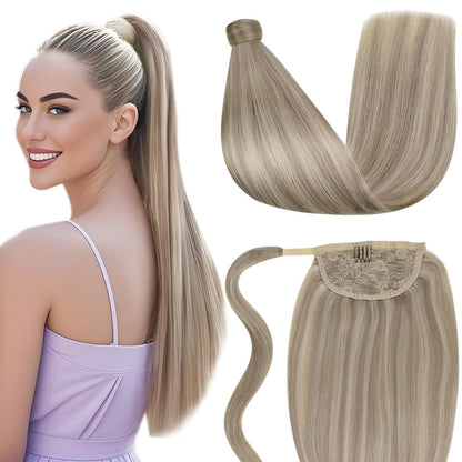 Blond Echthaar Zopf Extension 50cm – Aschblond Highlight