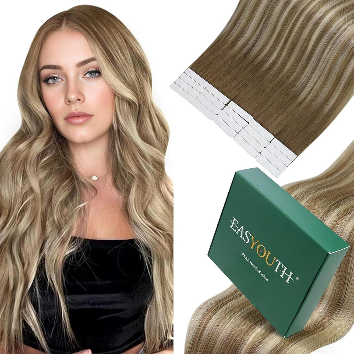Echthaar Tape Extensions Blond Balayage Ombre 50cm