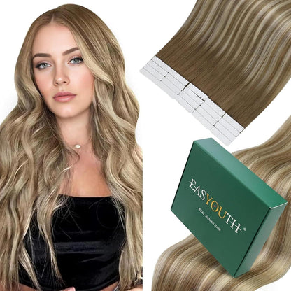 Echthaar Tape Extensions Blond Balayage Ombre 50cm