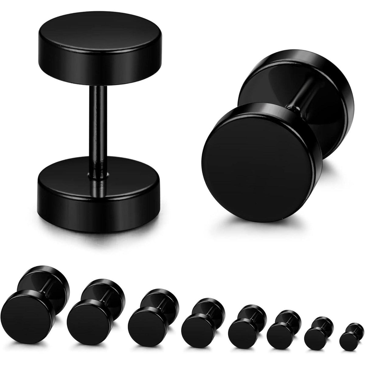 Herren Ohrstecker Edelstahl 8 Paar Schwarz 3-10mm