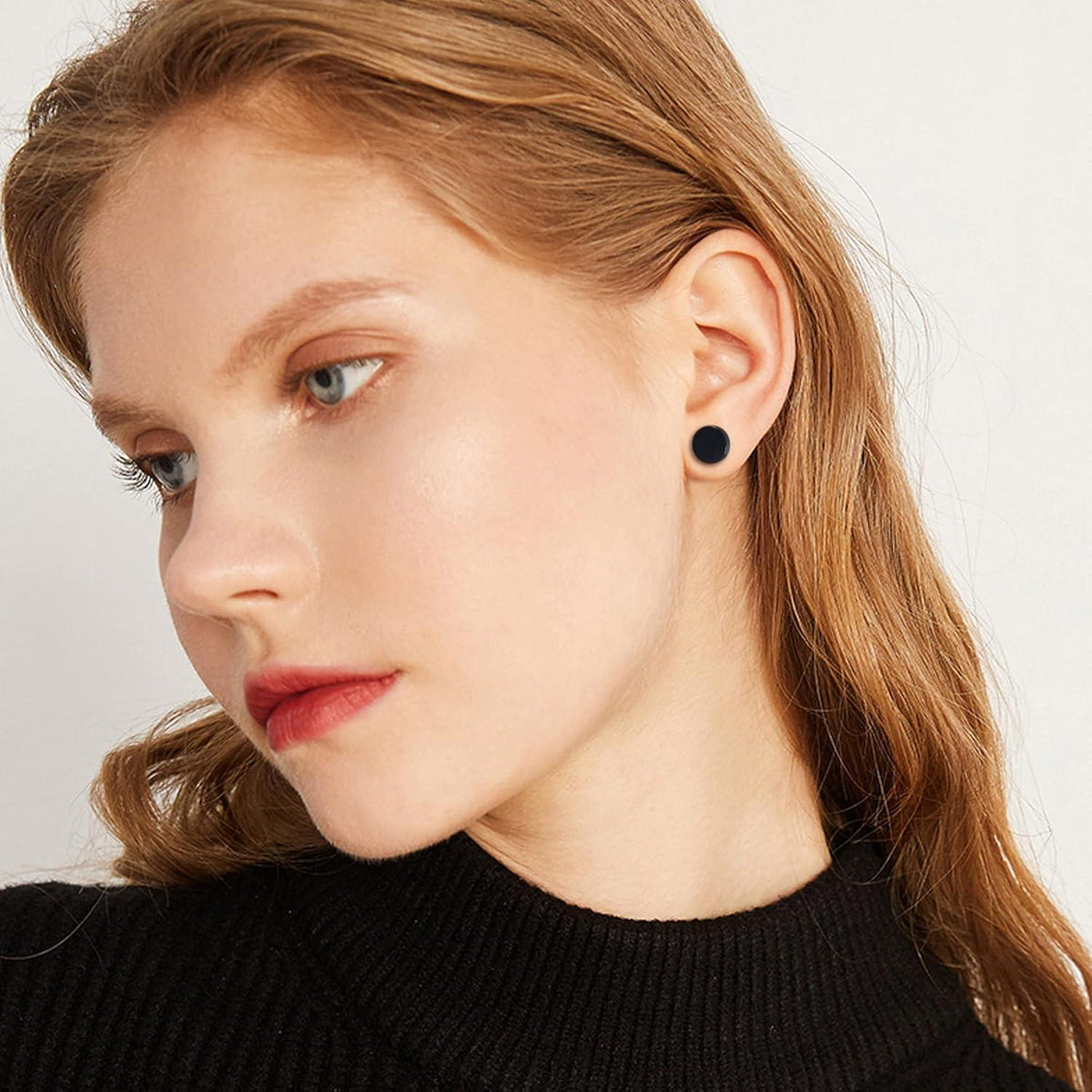 Herren Ohrstecker Edelstahl 8 Paar Schwarz 3-10mm