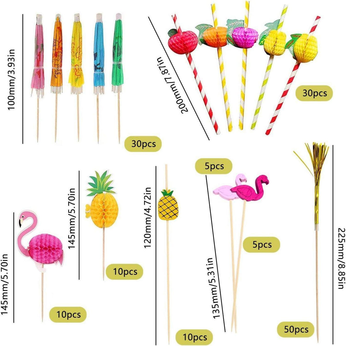 150 Cocktail Deko Schirmchen & Feuerwerk Spieße für Sommerparty