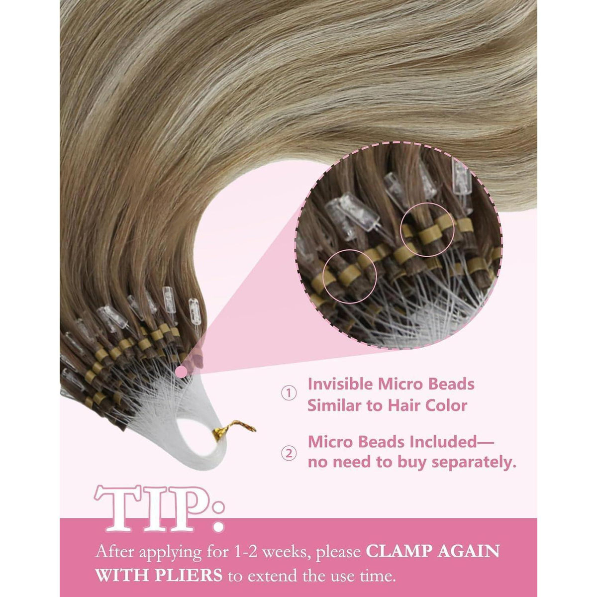 Echthaar Microring Extensions Ombre Braun Blond 50cm