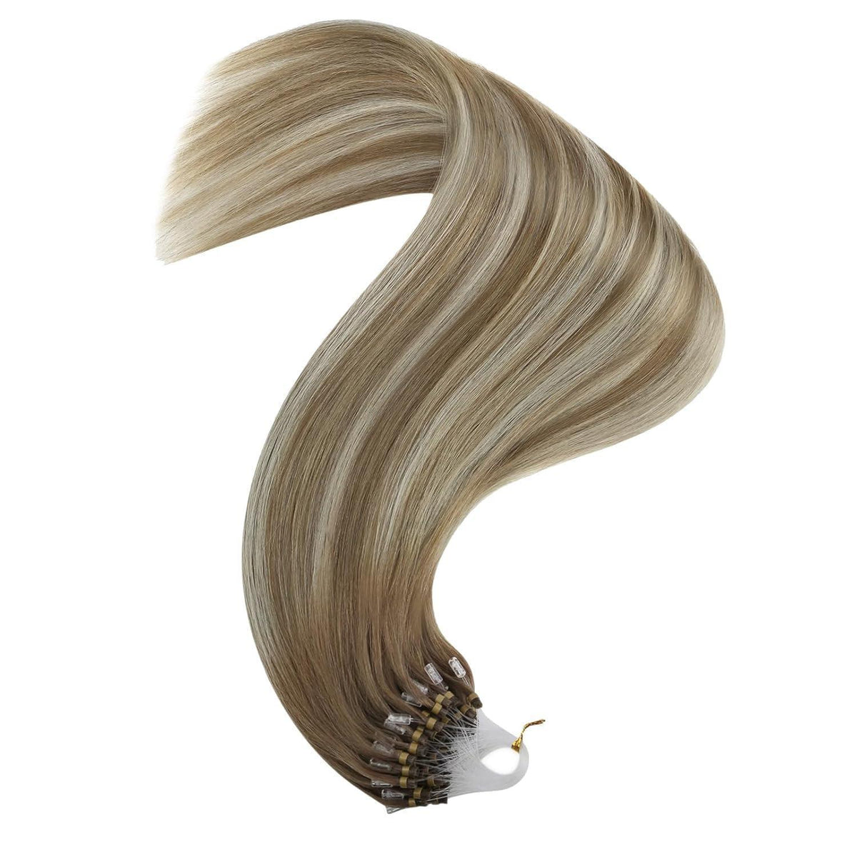 Echthaar Microring Extensions Ombre Braun Blond 50cm