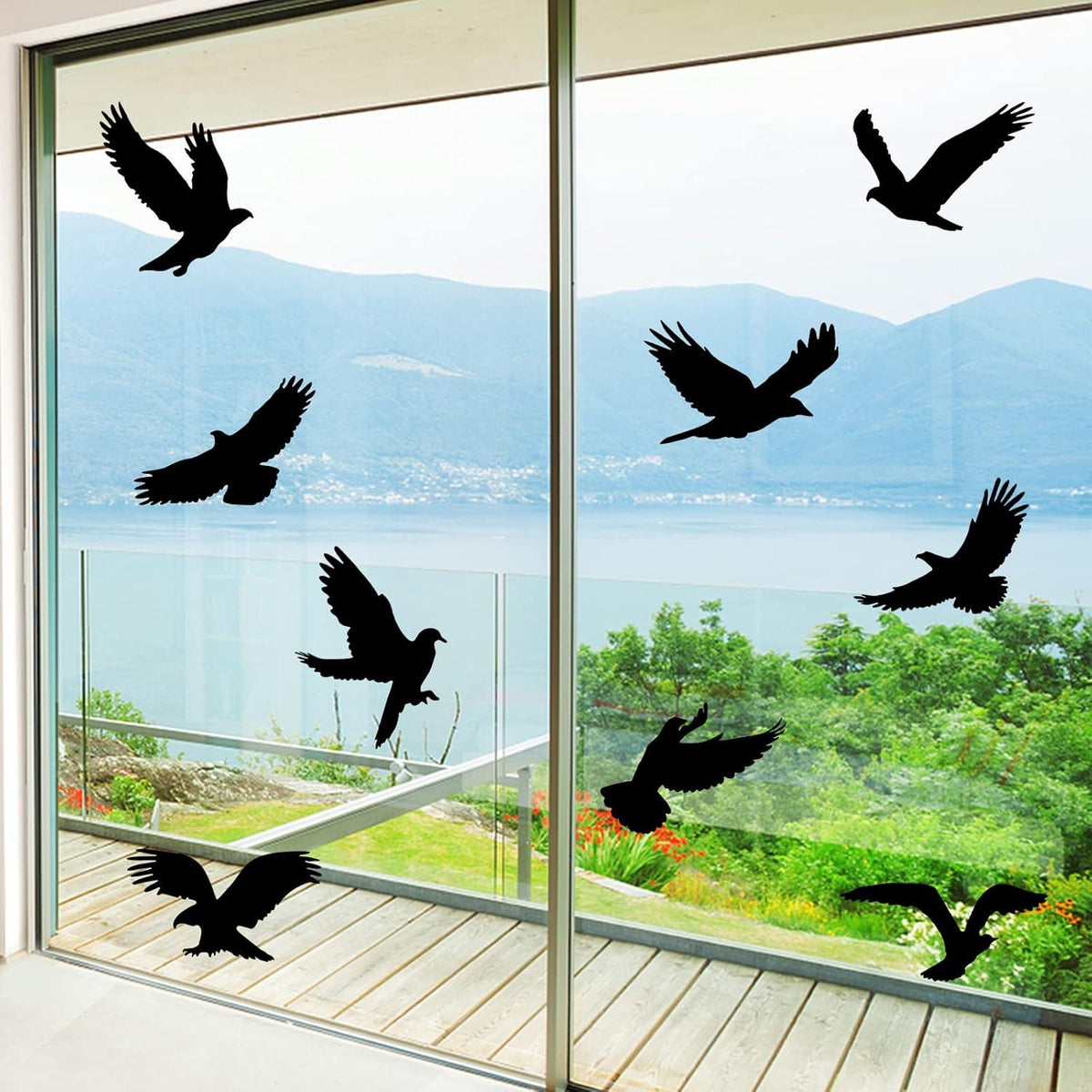 Fensteraufkleber Vogelschutz für Glasscheiben 9-tlg. Schwarz