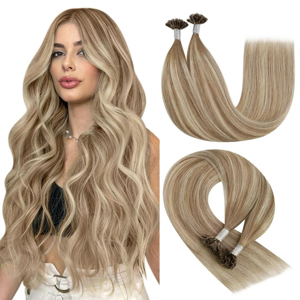 Echthaar Bondings Ombre 40cm - Hellbraun/Platinblond