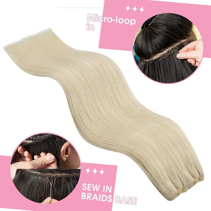 Echthaar Tressen Platinblond 45cm - Remy Weft Extensions