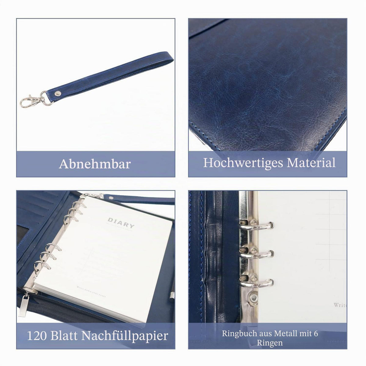 Klemmbrettmappe A5 mit Reißverschluss – Blau Organizer in Lederoptik