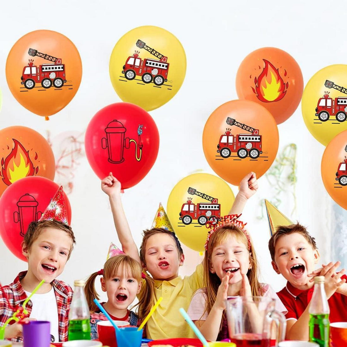 Feuerwehr Luftballons 40er Set 12 Zoll Latex Rot Gelb Orange Kinder Party