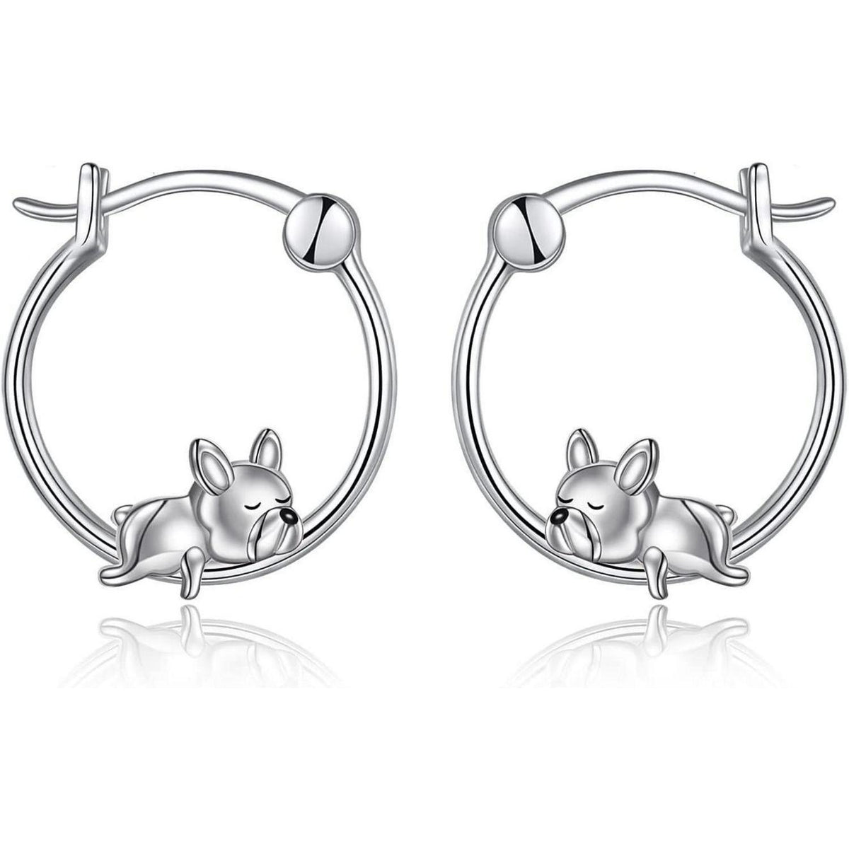 Creolen 925 Sterling Silber Französische Bulldogge/Schwarze Katze Schmuck Damen