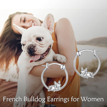 Creolen 925 Sterling Silber Französische Bulldogge/Schwarze Katze Schmuck Damen