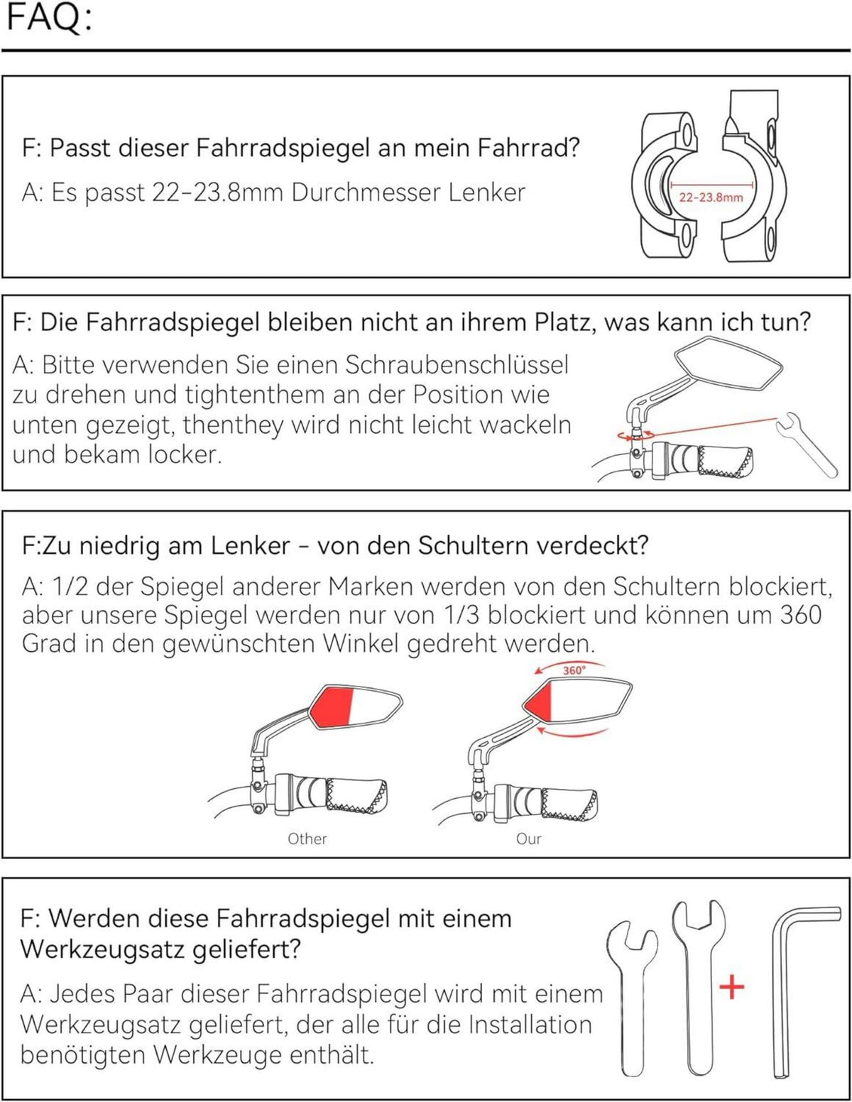 Fahrradspiegel E-Bike 360° Drehbar Klappbar Lenker Rückspiegel