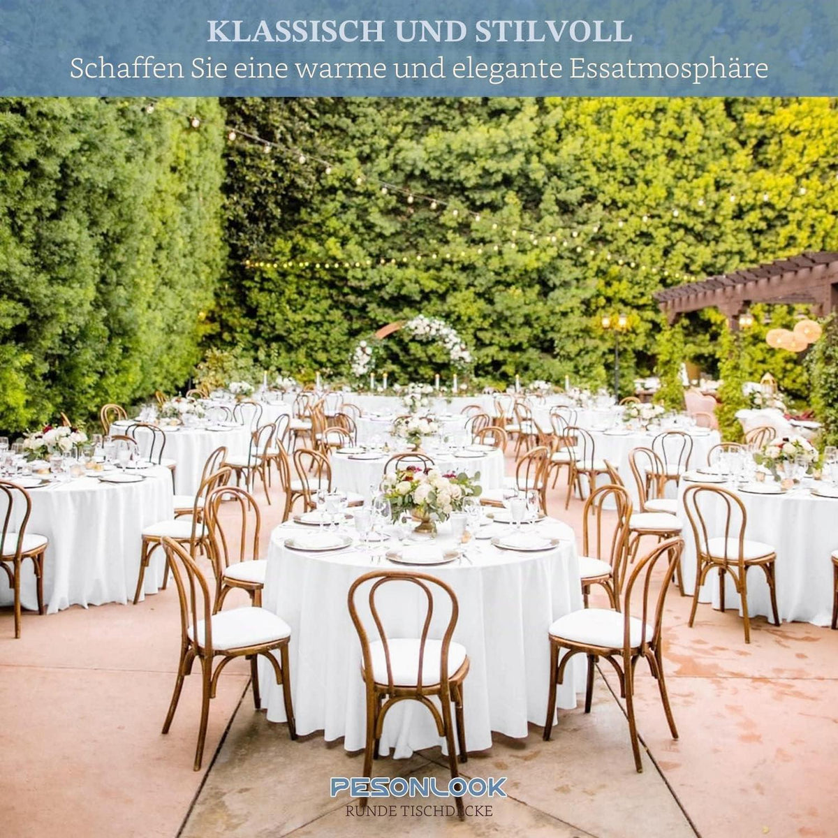 Weiße Polyester Tischdecke rund 305 cm - 8er Set für Hochzeit & Party